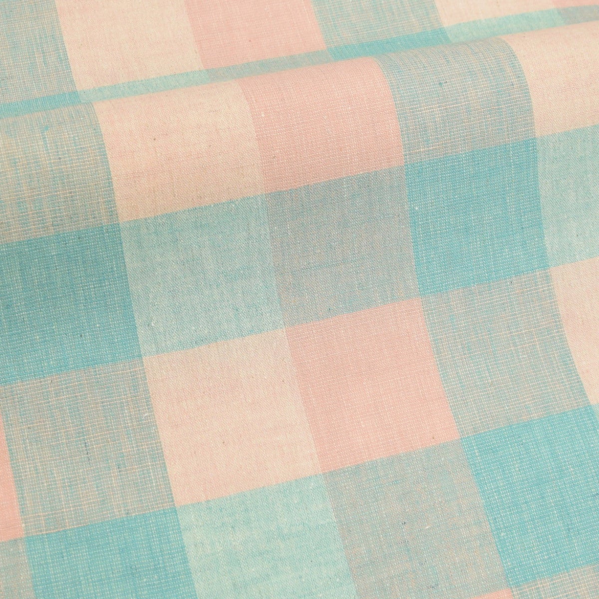 伊勢木綿 【綿麻】ピンク・ターコイズブルー ブロックチェック | お
