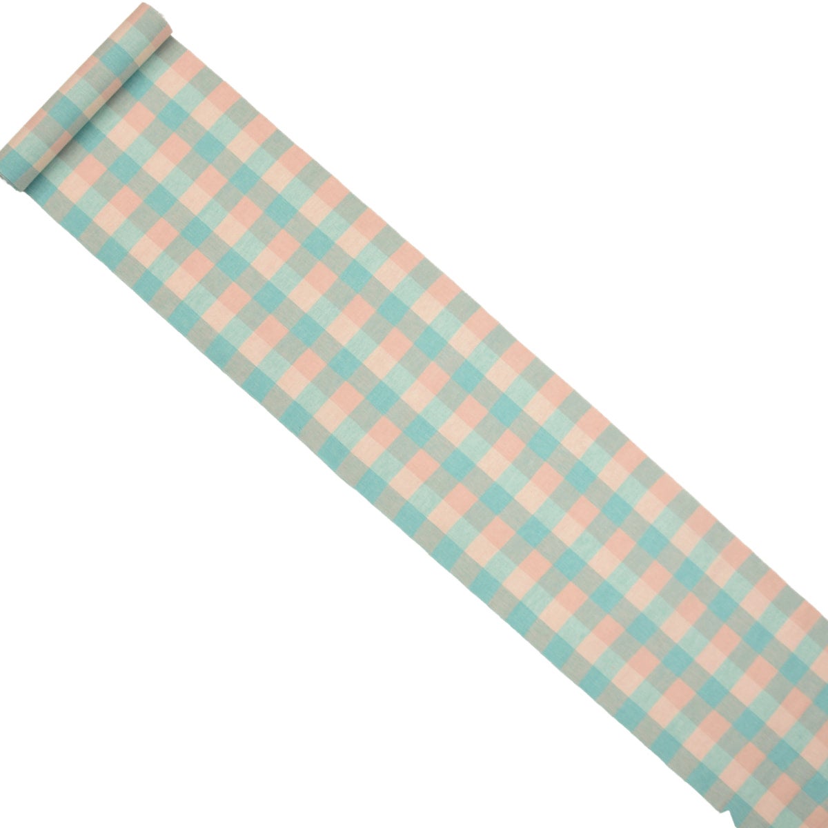 伊勢木綿 【綿麻】ピンク・ターコイズブルー ブロックチェック | お