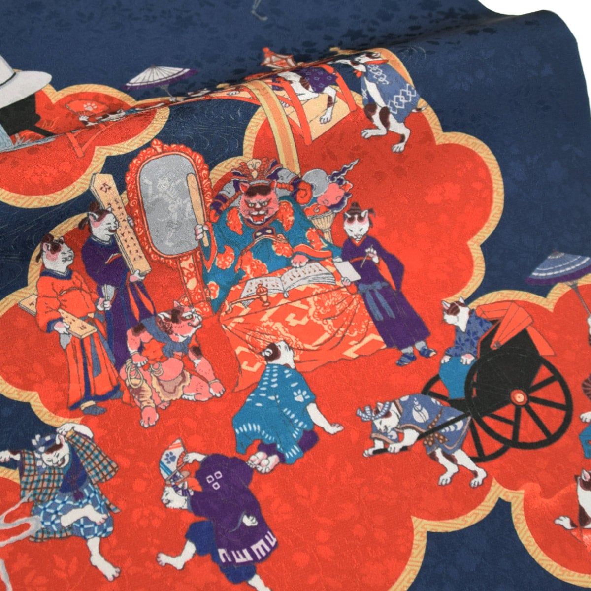 撫松庵 シルック 長襦袢 ネコの地獄絵図 紺 | おべべほほほ