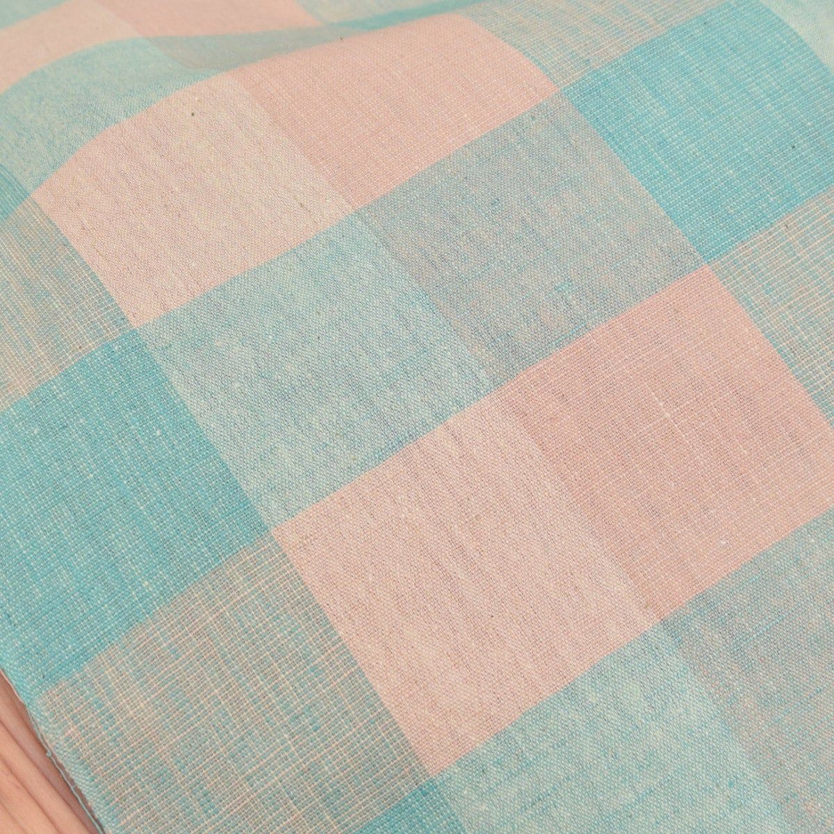 伊勢木綿 【綿麻】ピンク・ターコイズブルー ブロックチェック | お