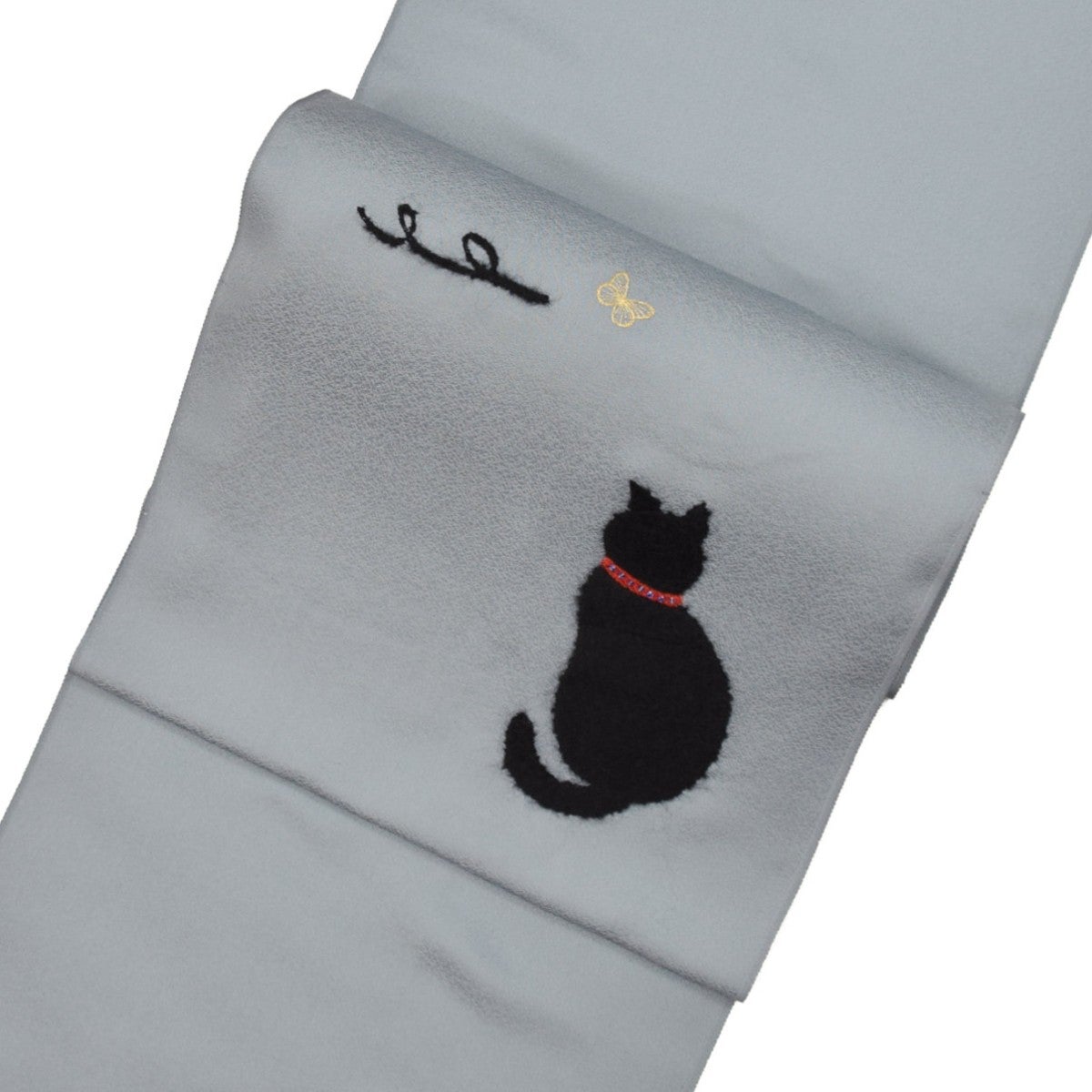売り切り特価25%off】正絹 刺繍九寸名古屋帯 猫ネコ/ブルーグレー | お