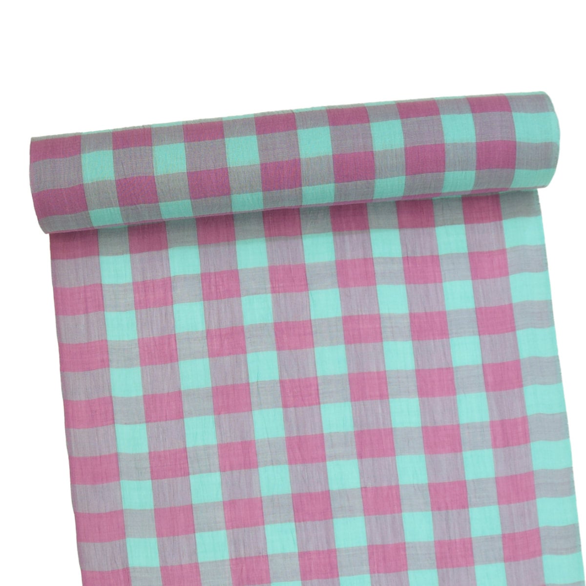小千谷縮 ブロックチェック ピンク/ターコイズブルー (小格子) | お