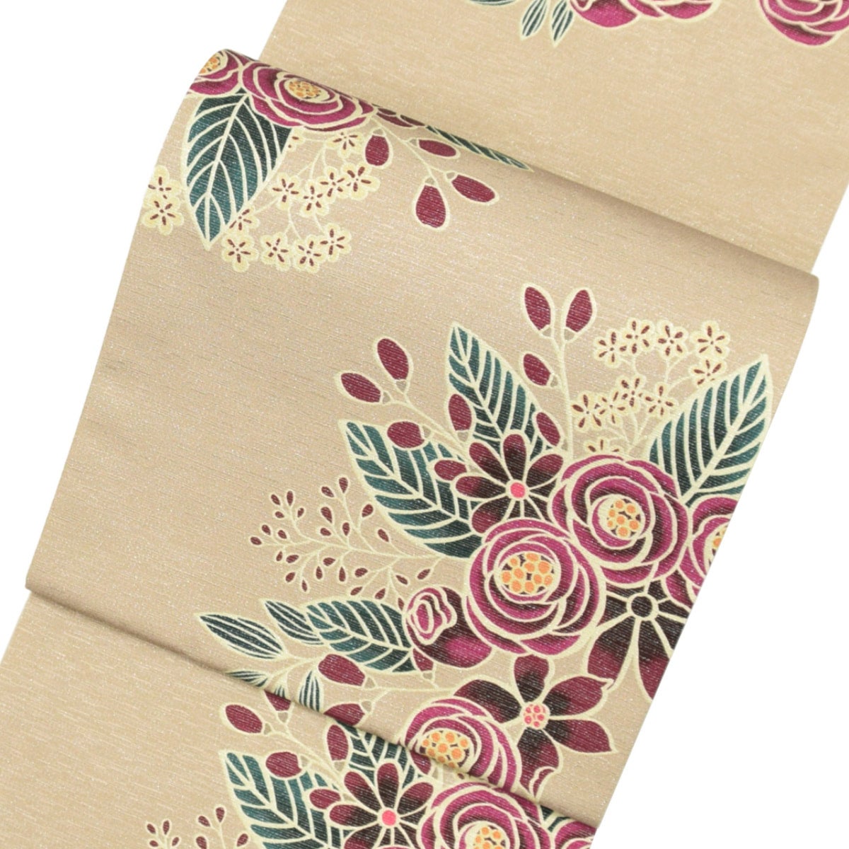 【新作】花華の正絹半巾帯　1013 半幅帯 召しませ花 Botanical garden 赤 花 ボタニカル レトロ 日本製