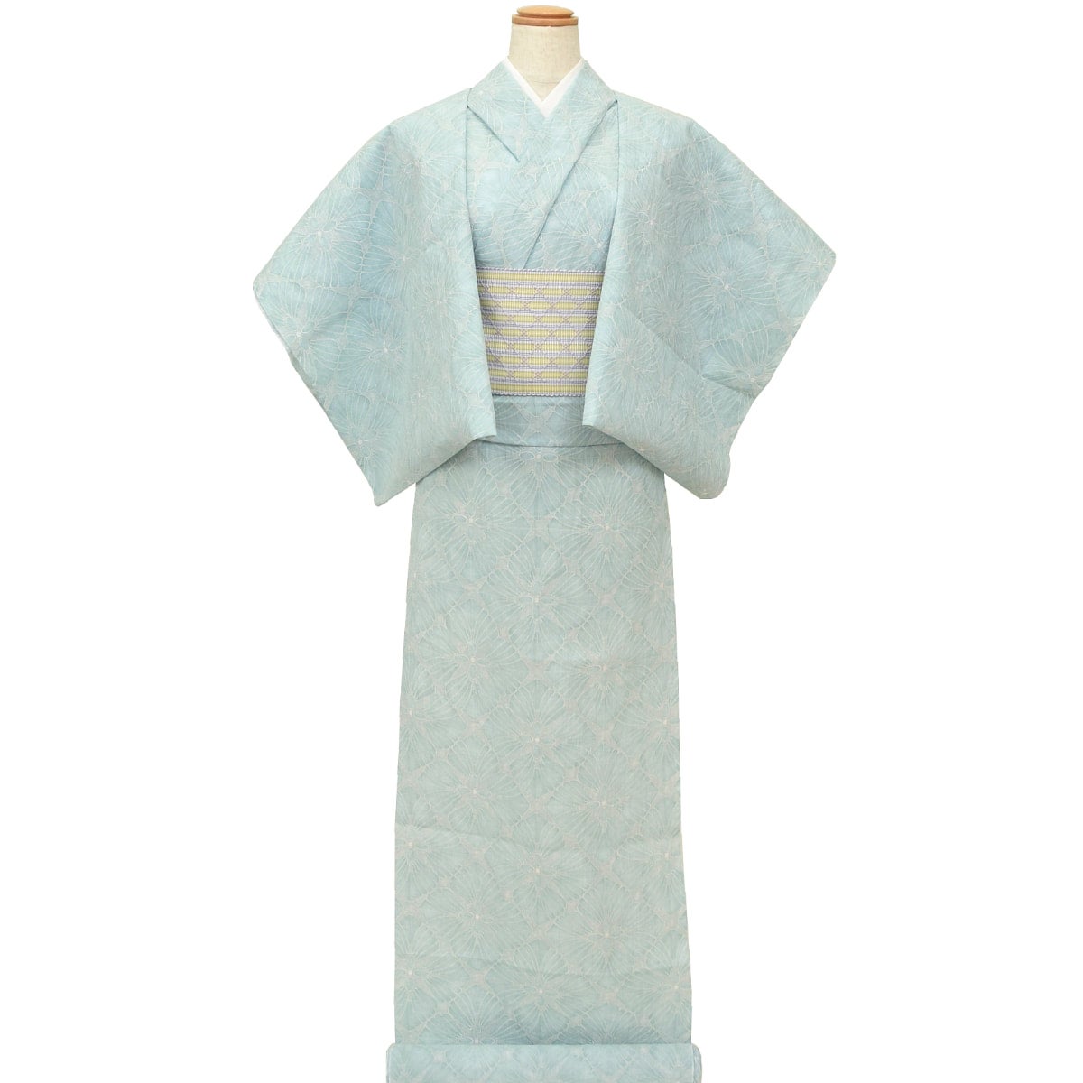 期間限定特価】近江ちぢみ 綿麻 美術サロン 菱花/水色 26年新入荷