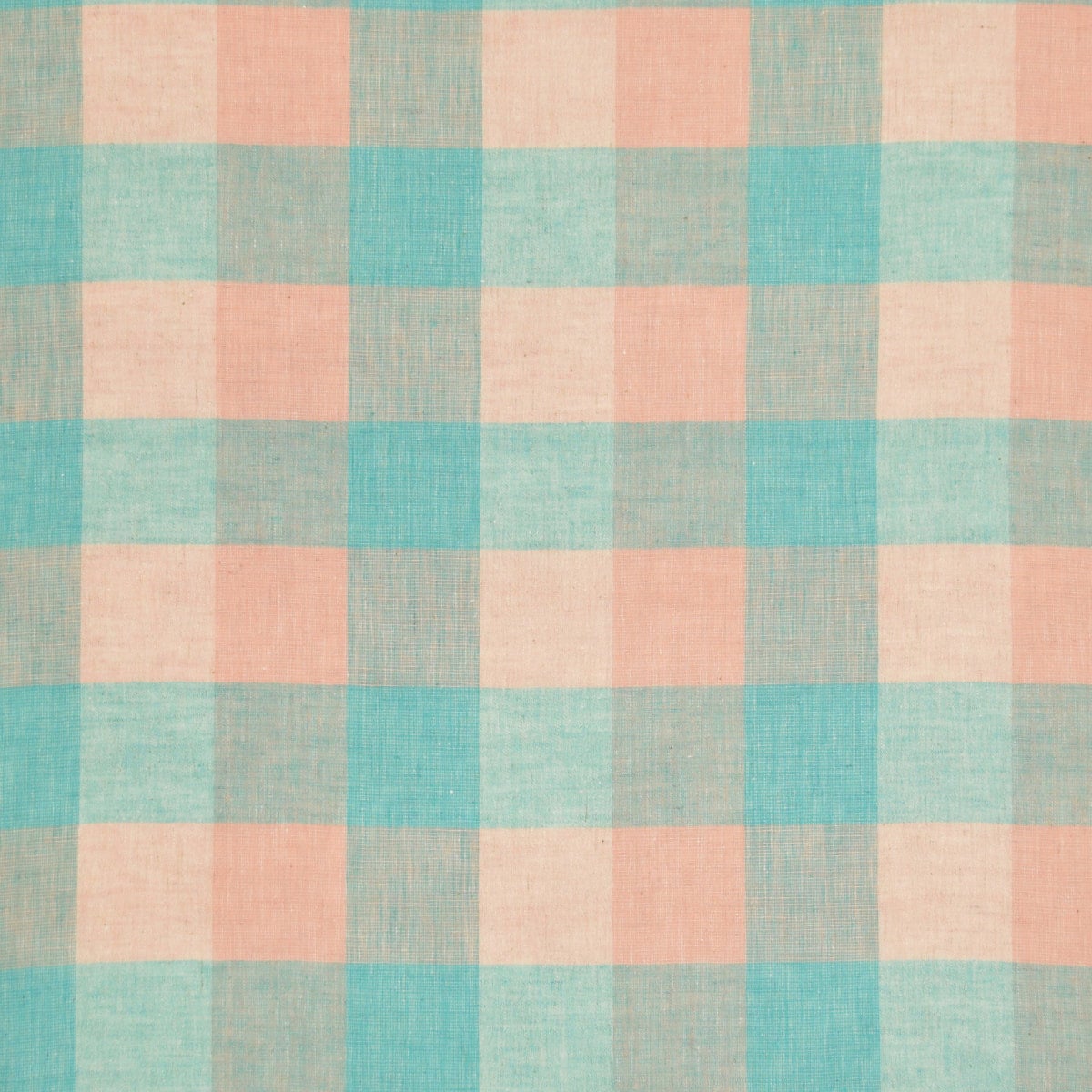 伊勢木綿 【綿麻】ピンク・ターコイズブルー ブロックチェック | お