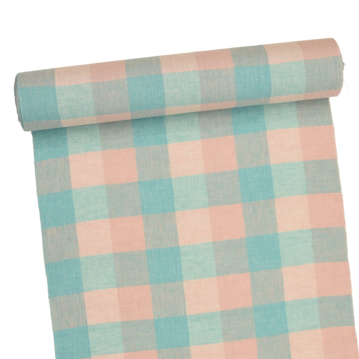 伊勢木綿　ブロックチェック　洗える着物　赤　ピンク　ターコイズ 伊勢木綿 【綿麻】ピンク・ターコイズブルー ブロックチェック | お